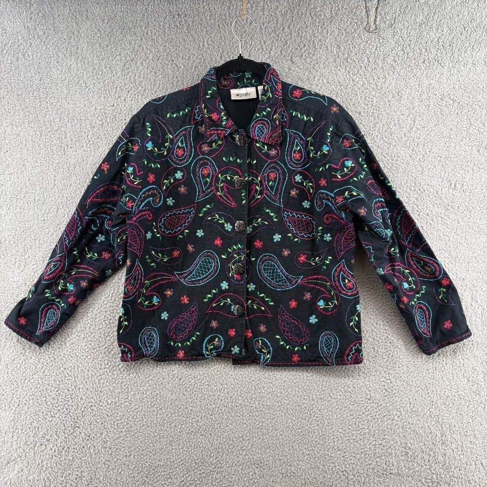 Vintage Units Embroidered Jacket XL Paisley Linen Blend Bohemian colorful